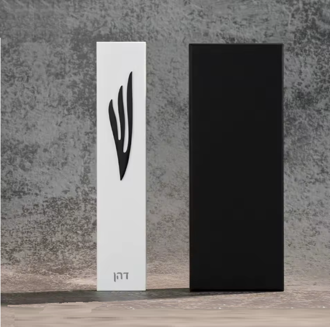 בית מזוזה לבן בעיצוב שחור/כסוף